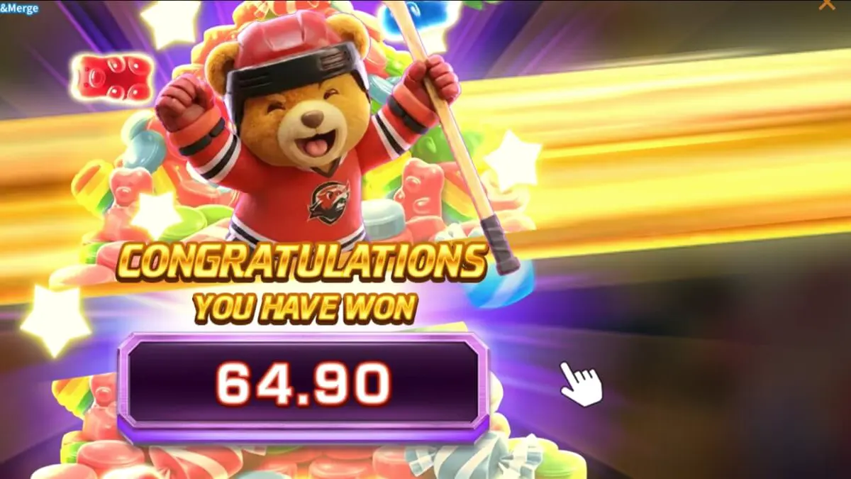Tampilan antarmuka seluler slot Break Away Candy Link&Merge dengan tema hoki permen